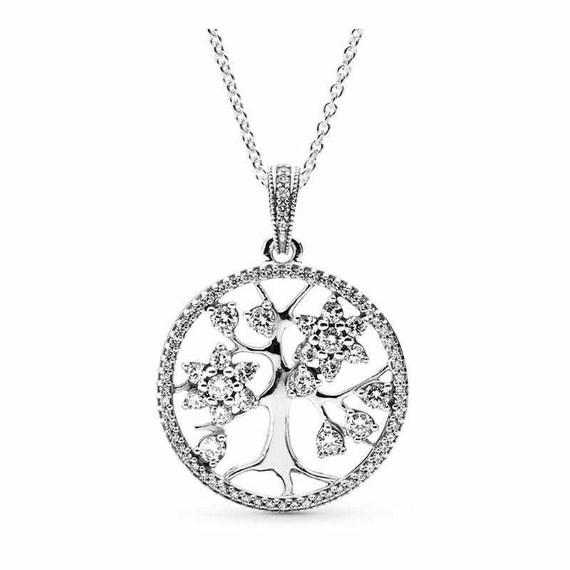 Pandora Sparkling Family Tree Necklace - Sterling Silver/Cubic Zirconia - Canada | DG2693OJ